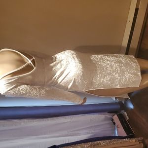 New PLT Crushed Velvet Off White Backless Midi Dress with High Slit